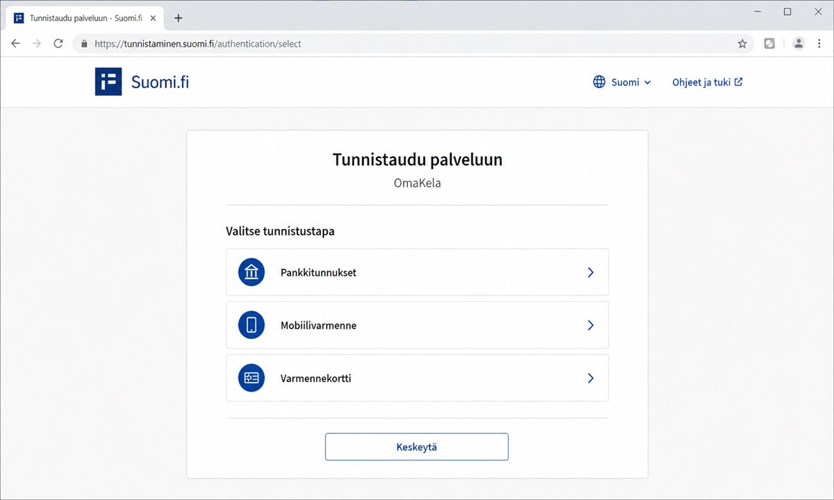OmaKela kirjautuminen asumistuen hakemista varten