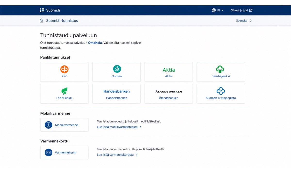 OmaKela tunnistautumissivu pankkivalinta