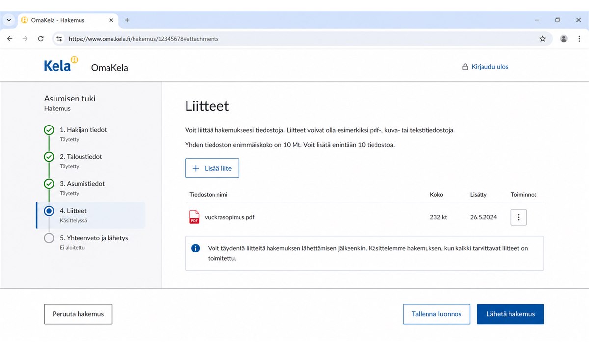 OmaKela hakemuslomake liitteiden lisääminen