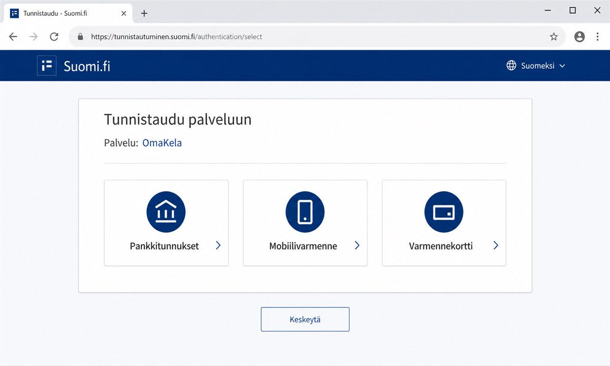 OmaKela kirjautuminen Suomi fi tunnistautumispalvelu