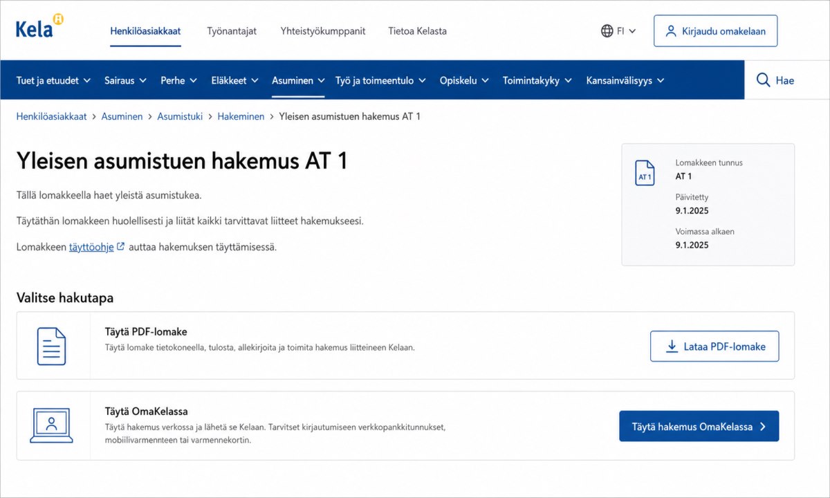 Kela.fi asumistuki lomakkeen valinta AT 1