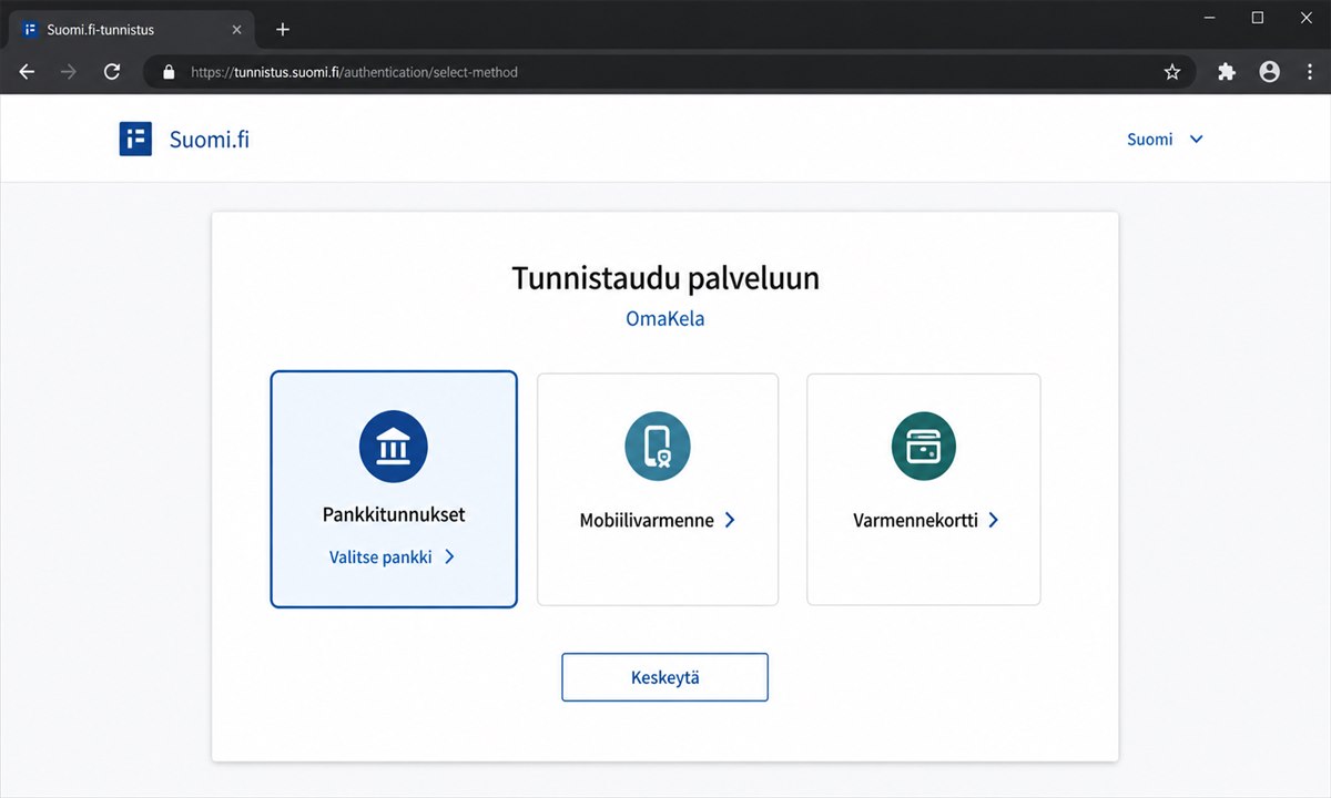 Suomi.fi-tunnistautuminen verkkopankkitunnuksilla OmaKelaan kirjautuessa