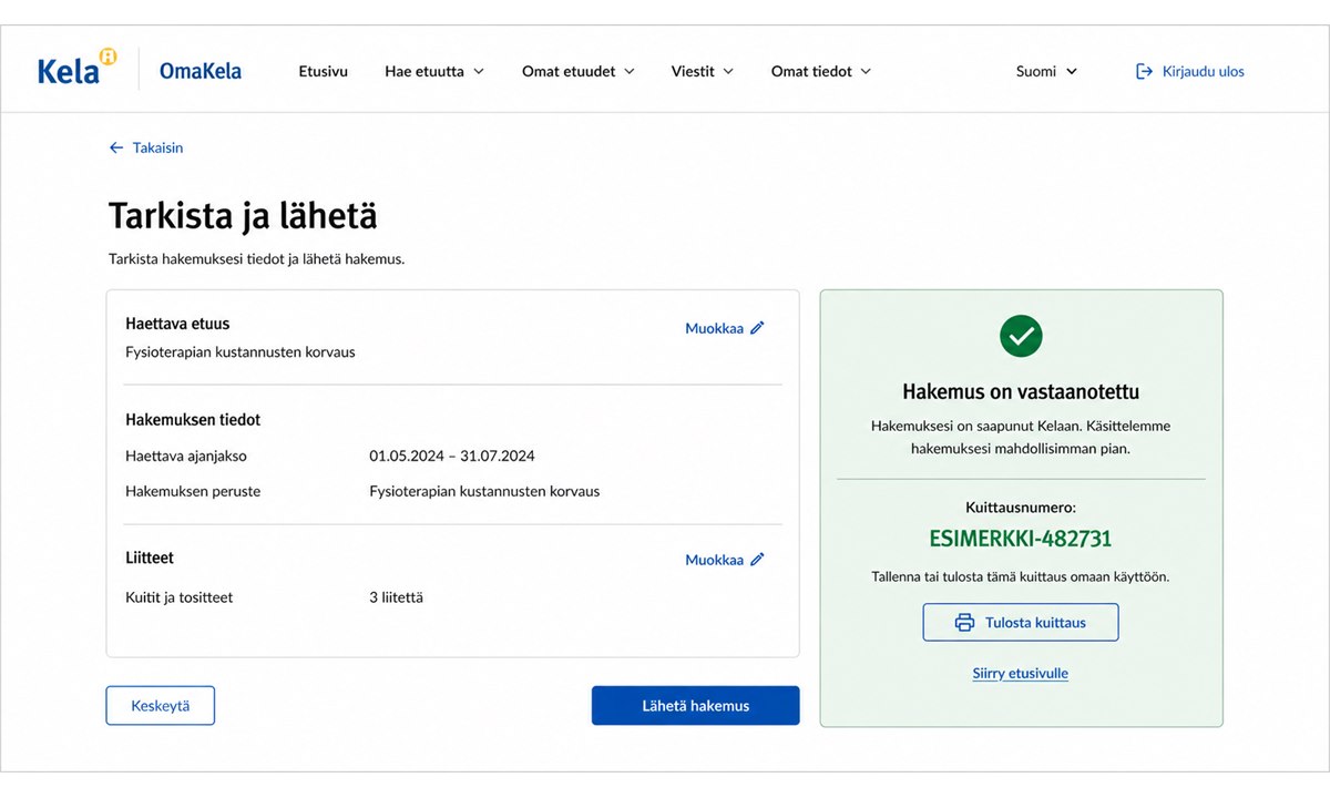 Kela hakemuksen lähetys ja kuittausnumero