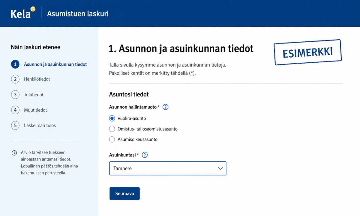 Asunnon tyypin ja asuinkunnan valinta laskurissa