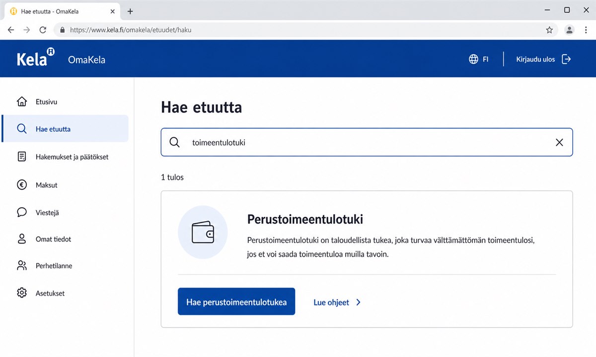 Toimeentulotuki hakemus OmaKelassa