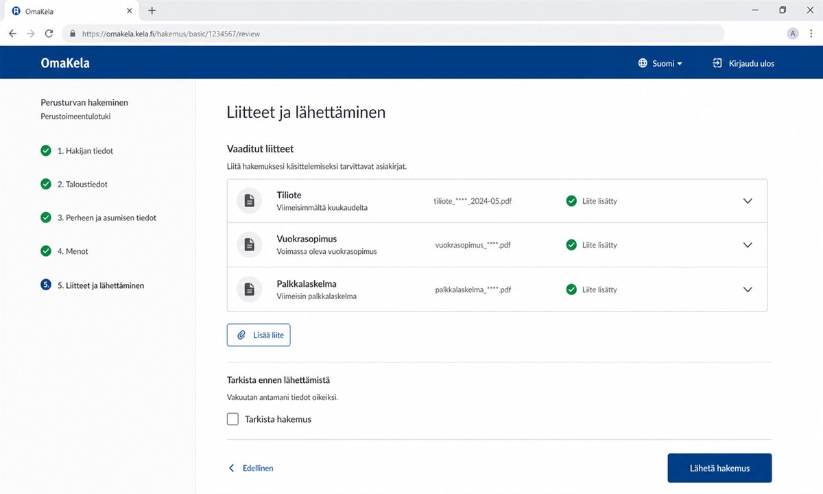 Toimeentulotuki liitteet ja hakemuksen lähettäminen