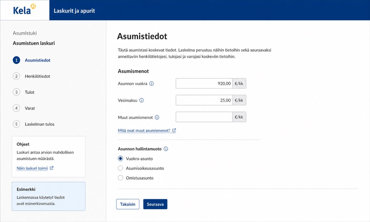 Asumismenojen syöttäminen yleinen asumistuki laskuriin