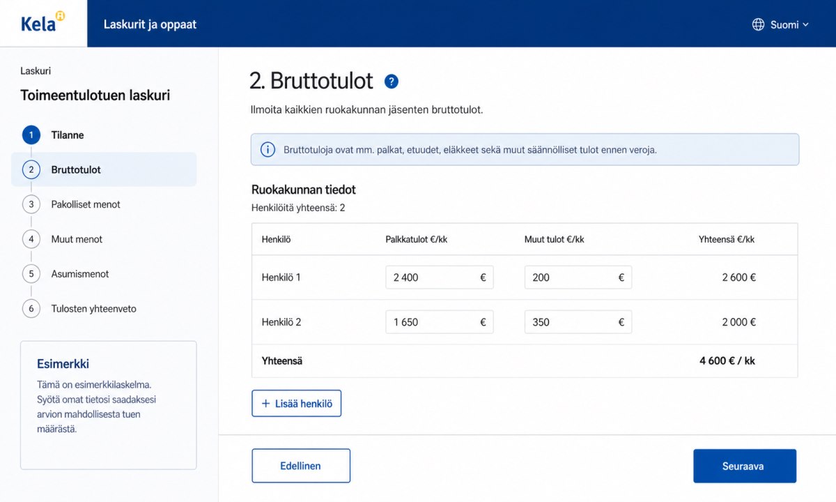 Bruttotulojen ilmoittaminen asumistuki laskuriin