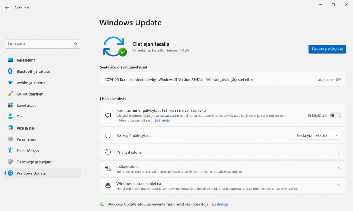 Windows Update -näyttö Windows 11 päivittämistä varten