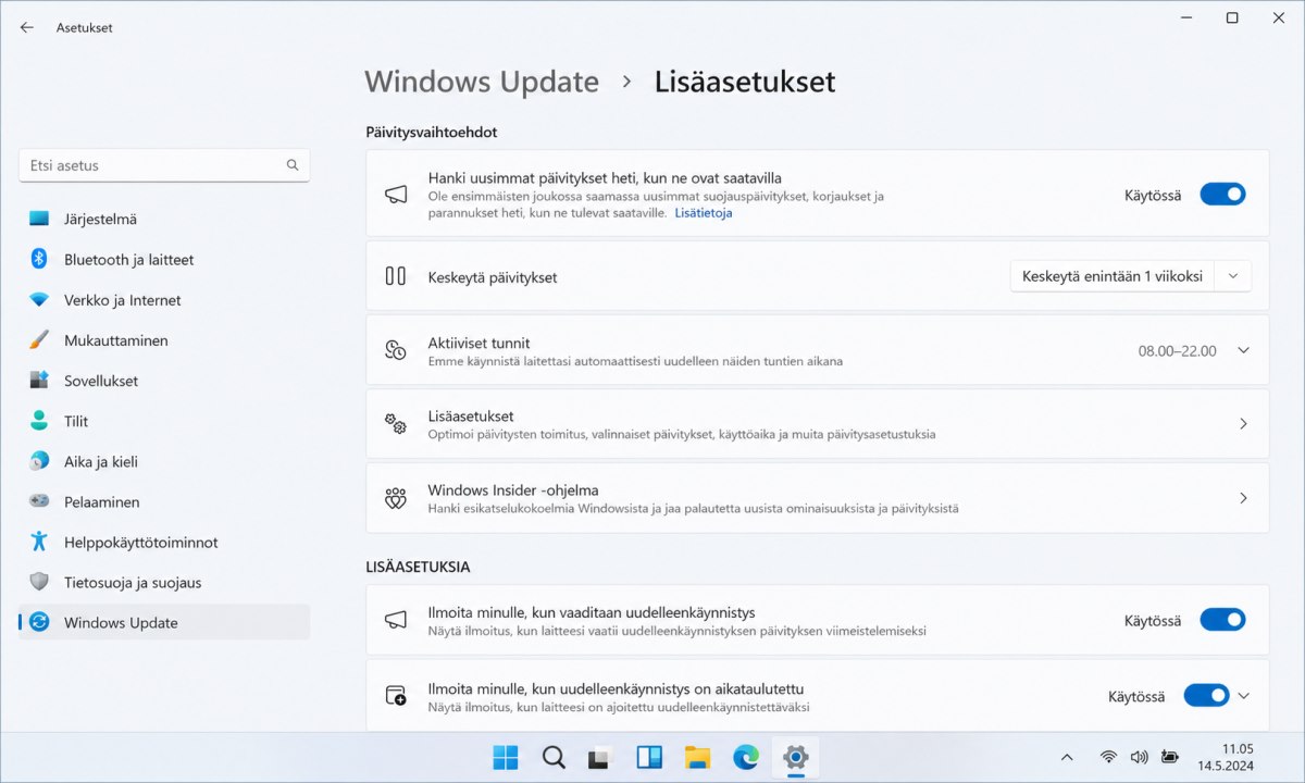 Windows 11 automaattiset päivitykset -asetukset