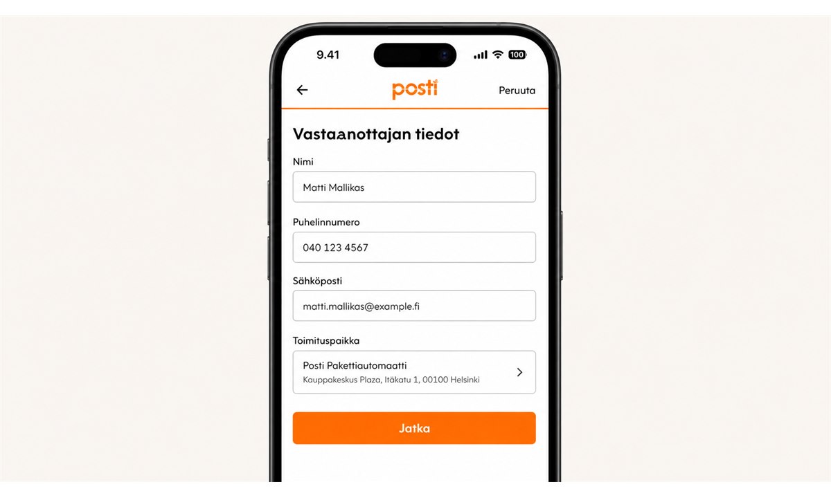 Vastaanottajan tietojen syöttäminen paketin lähetyksessä