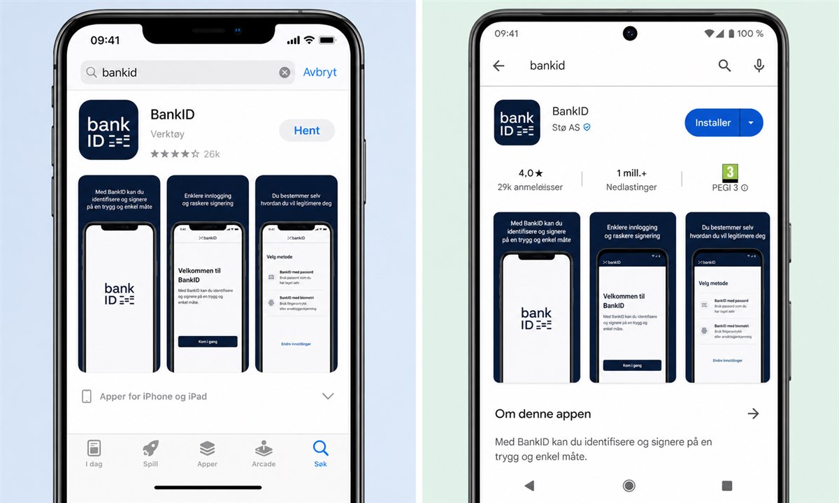 BankID-app i App Store og Google Play med Vipps MobilePay som utgiver