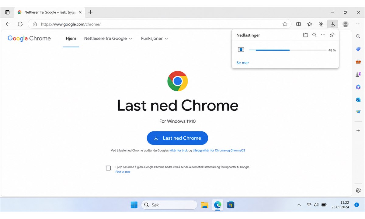 Laste ned Google Chrome til Windows via google.com/chrome