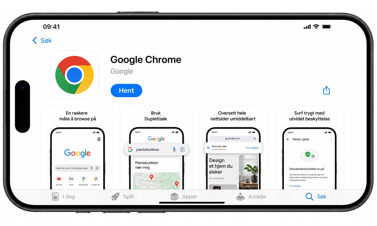 Laste ned Google Chrome fra App Store på iPhone