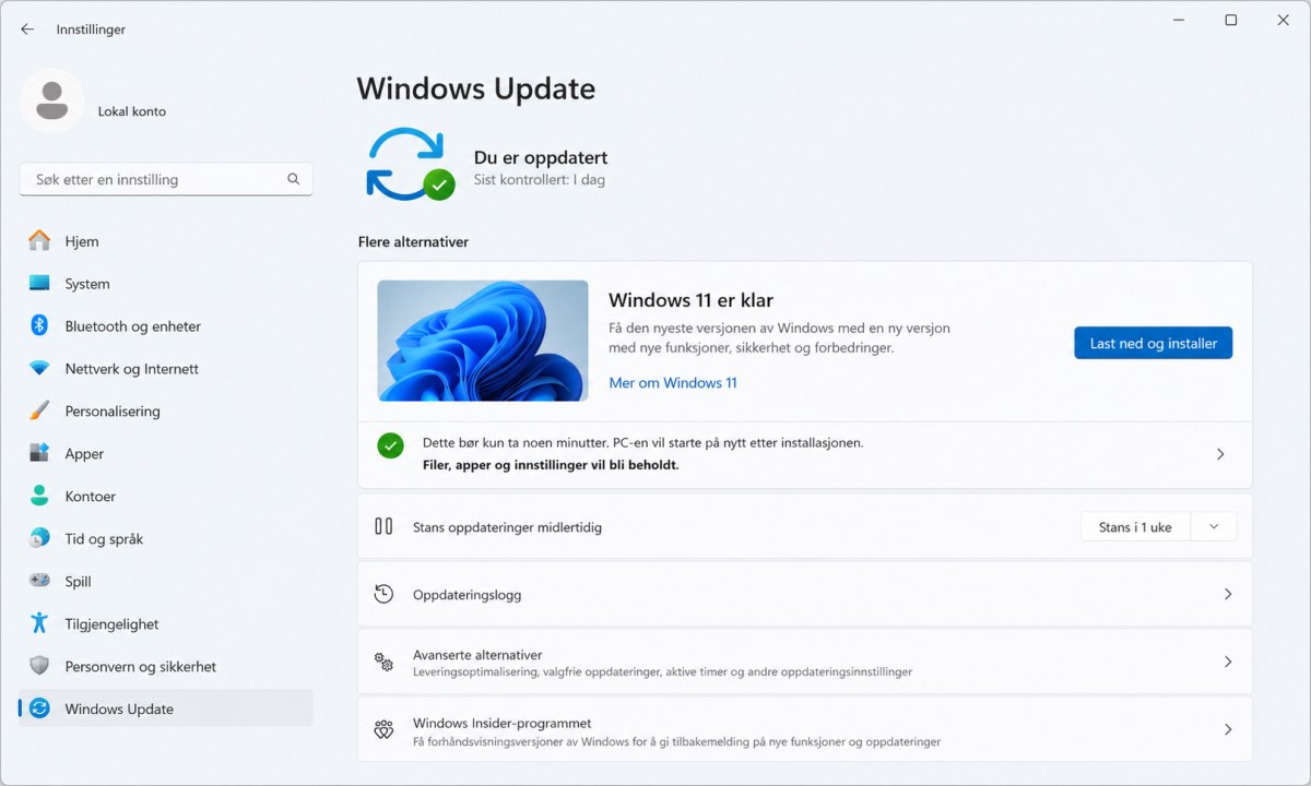 Windows Update som tilbyr nedlasting av Windows 11