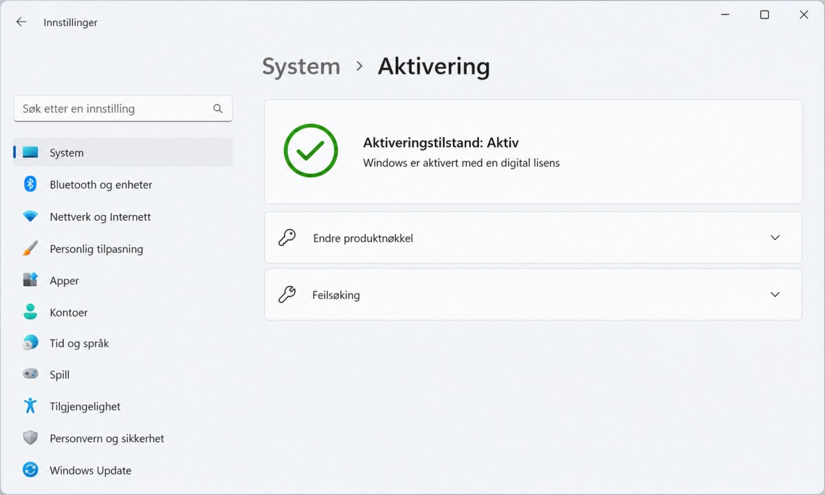 Aktivere Windows 11 med produktnøkkel eller digital lisens