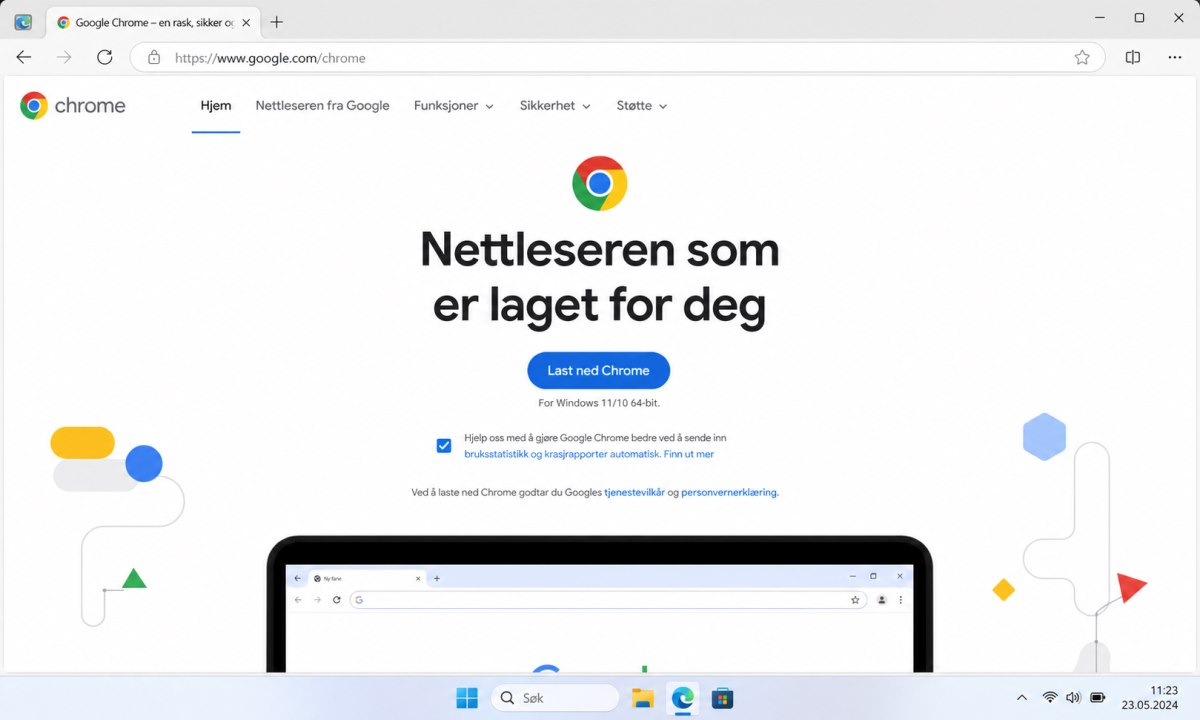 Google Chrome offisiell nedlastingsside i nettleser