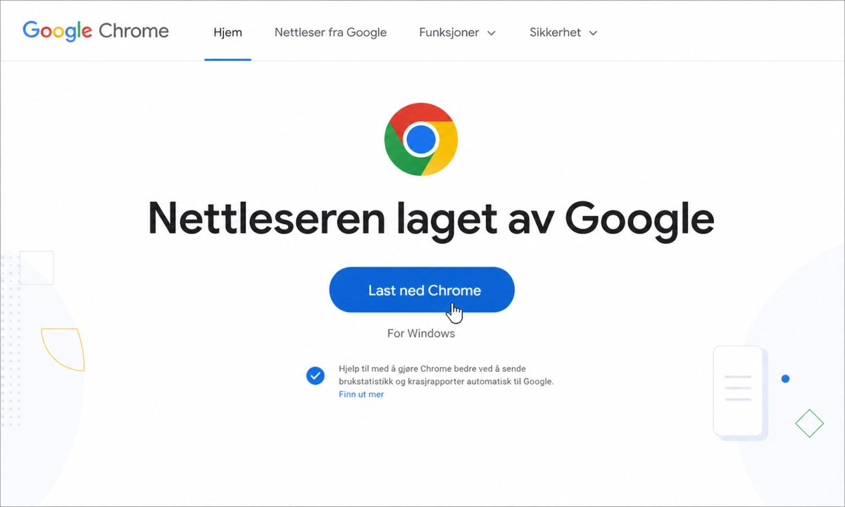 Klikk på Last ned Chrome-knappen