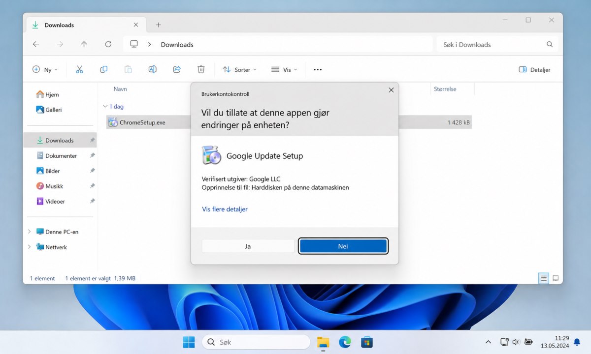 Installasjon av Google Chrome på Windows