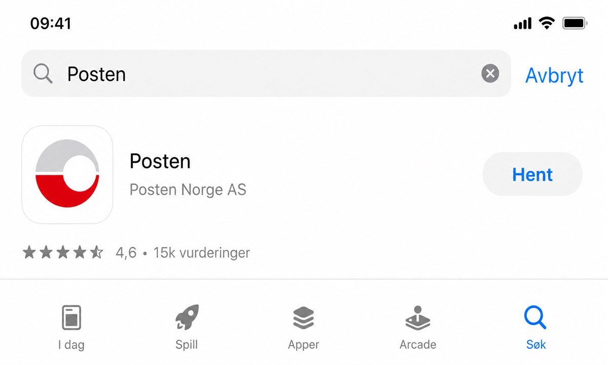 Søke etter Posten app i App Store