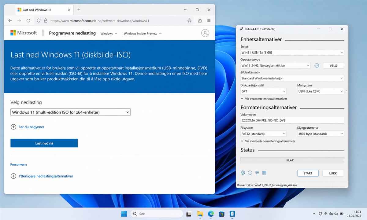 Laste ned Windows 11 ISO-fil og lage USB med Rufus