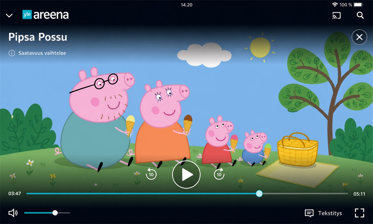 Pipsa Possu jakso Lasten Areena videosoitin