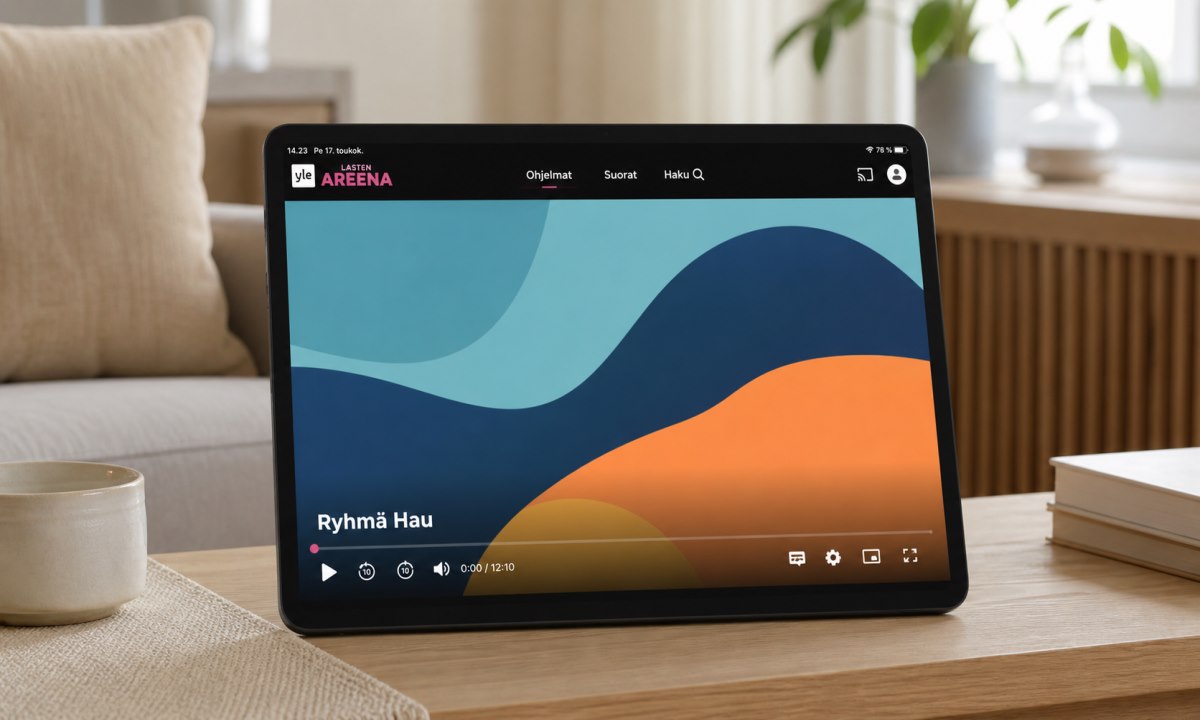 Yle Areena mobiilisovellus ja Ryhmä Hau katsominen tabletilla