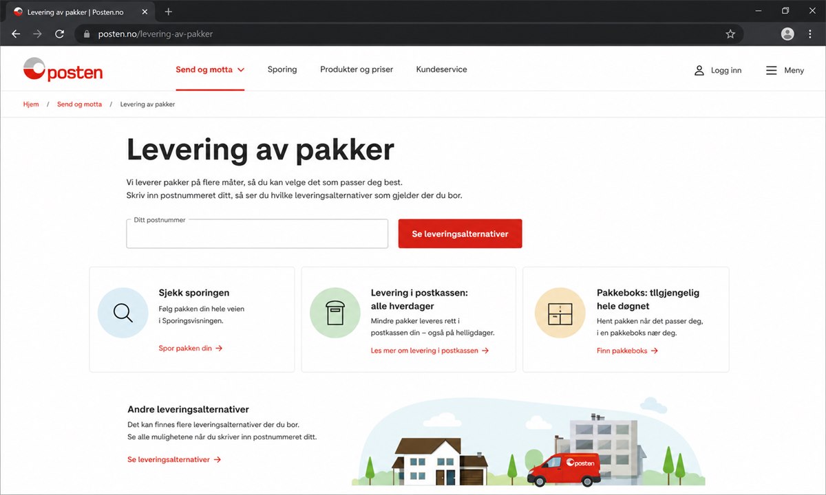 Leveringsinformasjon på Posten sin nettside