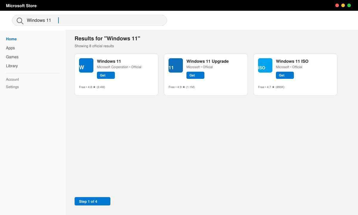 Skærmbillede af Microsoft Store-søgeresultat for Windows 11