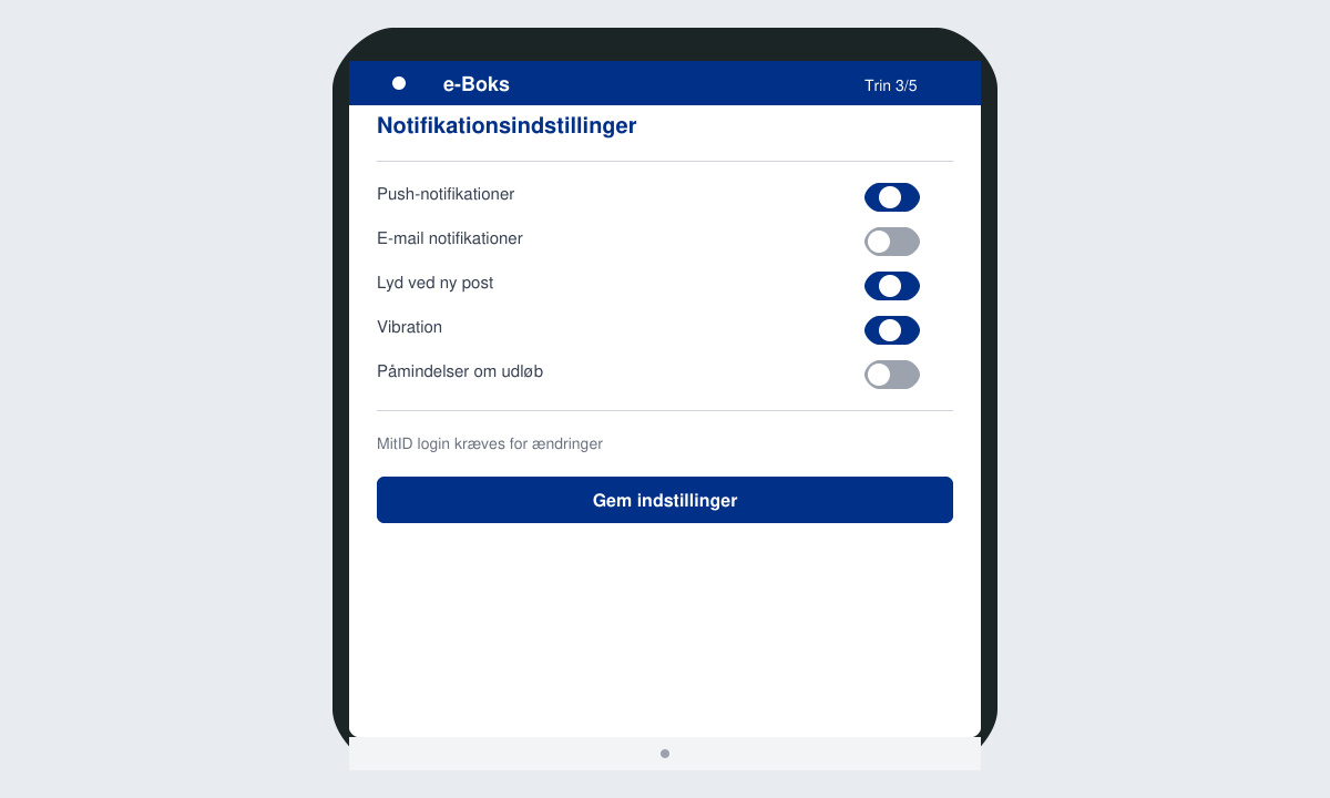 Mobilskærm med e-Boks-appens notifikationsindstillinger