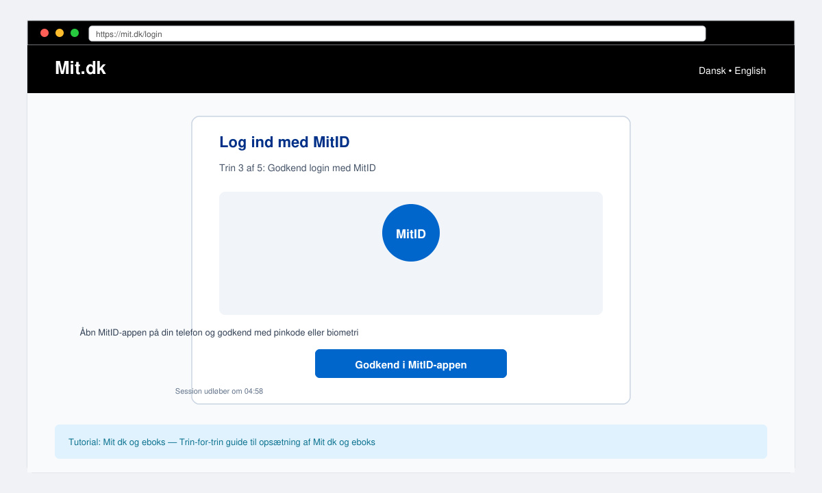 Skærmbillede af Mit.dk login med MitID-godkendelse