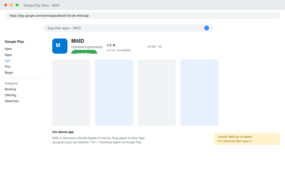 Download MitID appen fra Google Play eller App Store