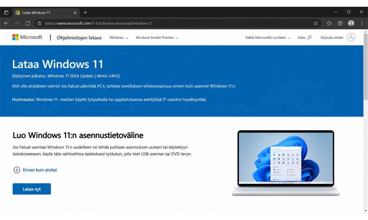 Windows 11 lataus Microsoftin sivulta medialuontityökalulla