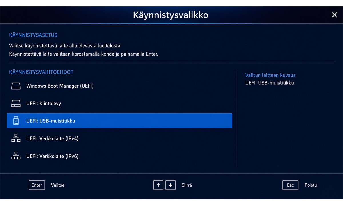 BIOS käynnistysvalikko USB-tikku valinta