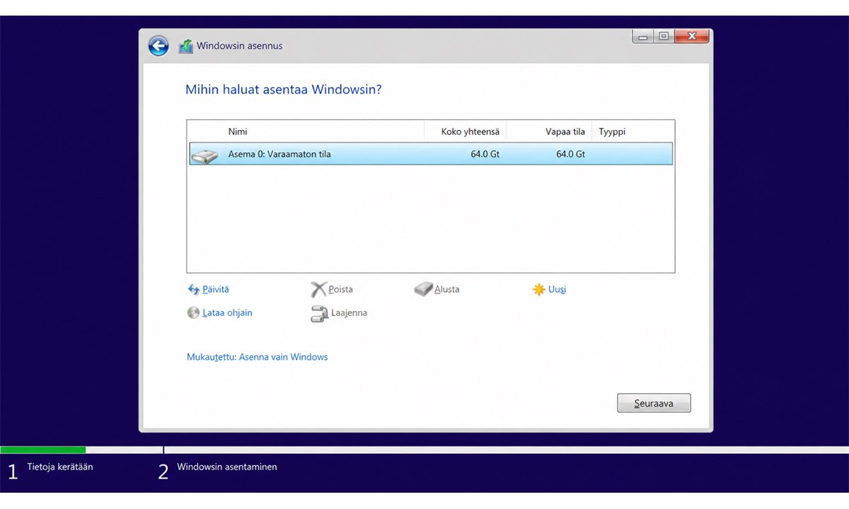 Windows 11 asennusohjelma mukautettu asennus