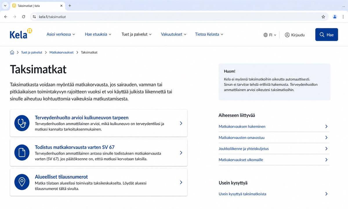 Kelan verkkopalvelu matkakorvaukset osio kirjautuminen