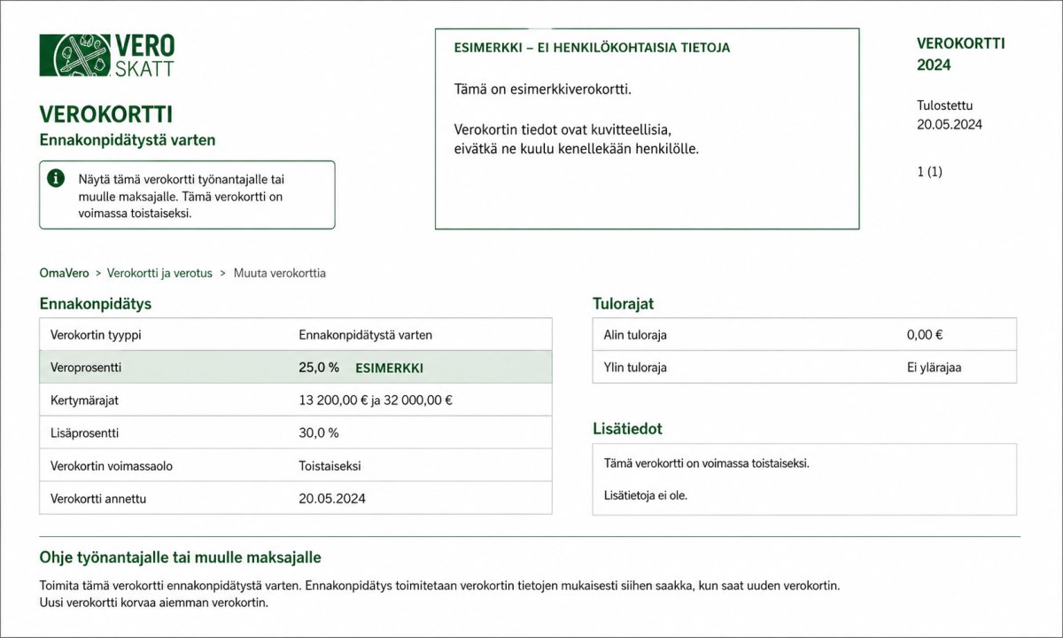Sairauspäivärahan ennakonpidätys OmaVero verokortti