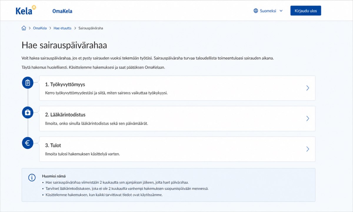 Sairauspäivärahan hakeminen Kelan verkkopalvelussa