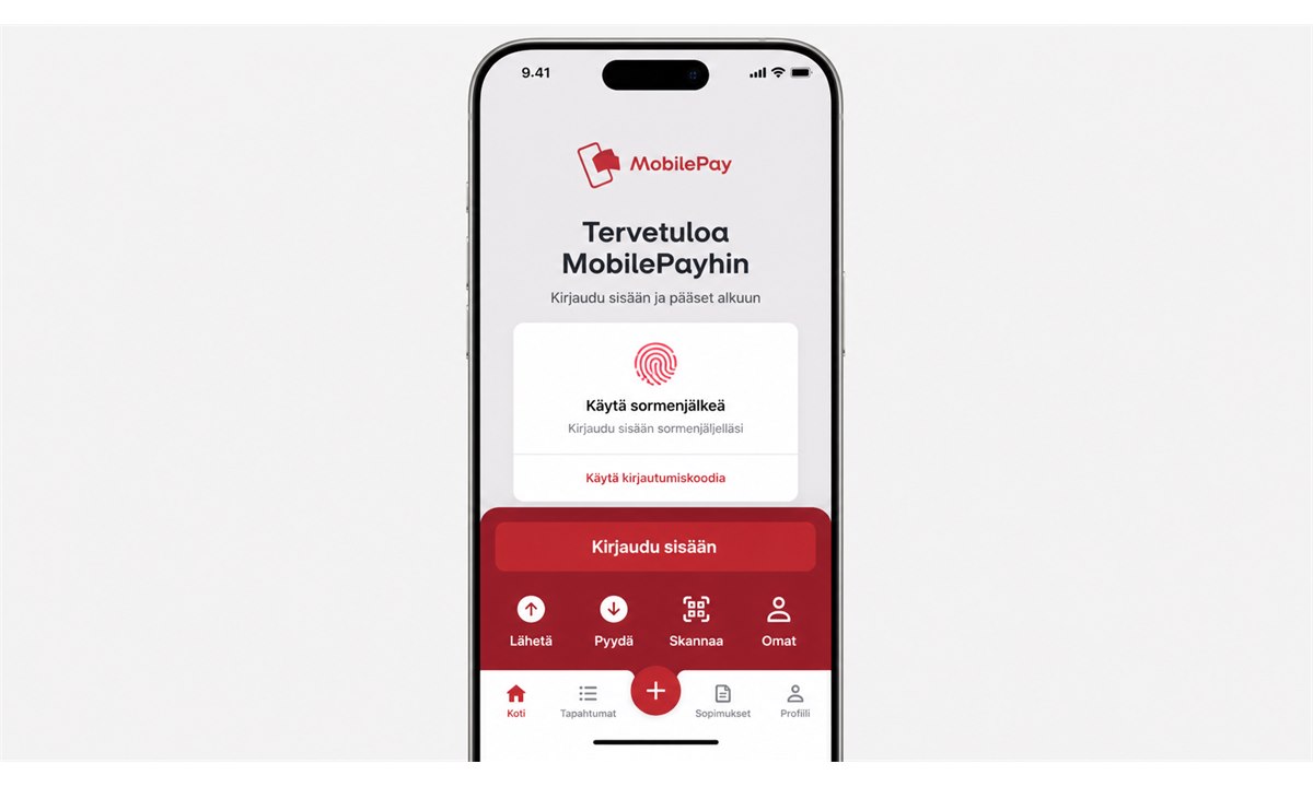 MobilePay-sovelluksen avaaminen ja kirjautuminen puhelimella