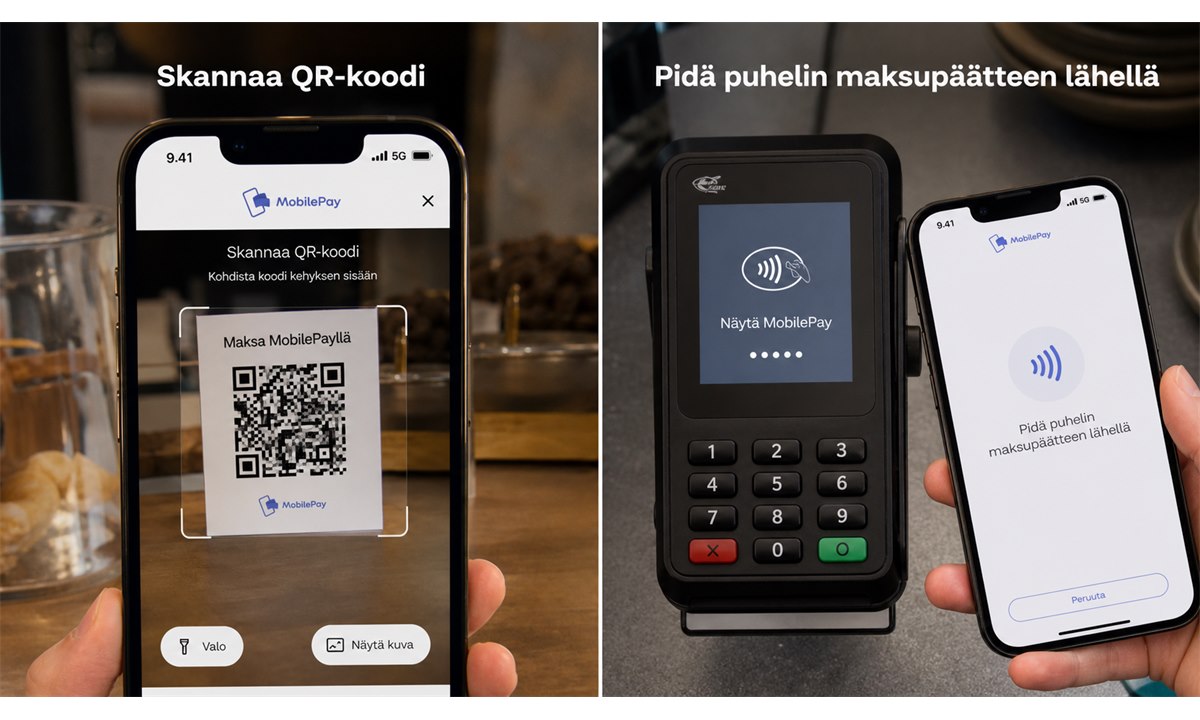 MobilePay QR-koodin skannaus tai NFC-lähimaksu kassalla