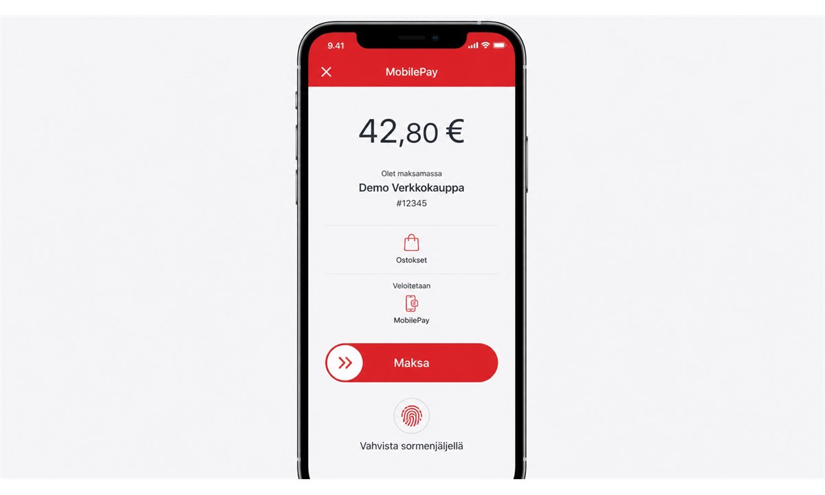 MobilePay-maksun vahvistaminen liu'uttamalla tai painamalla Maksa-painiketta