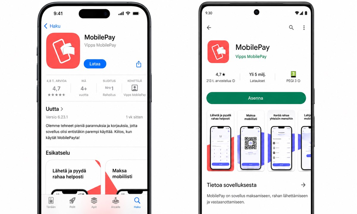 MobilePay-sovelluksen lataus App Storesta tai Google Playsta