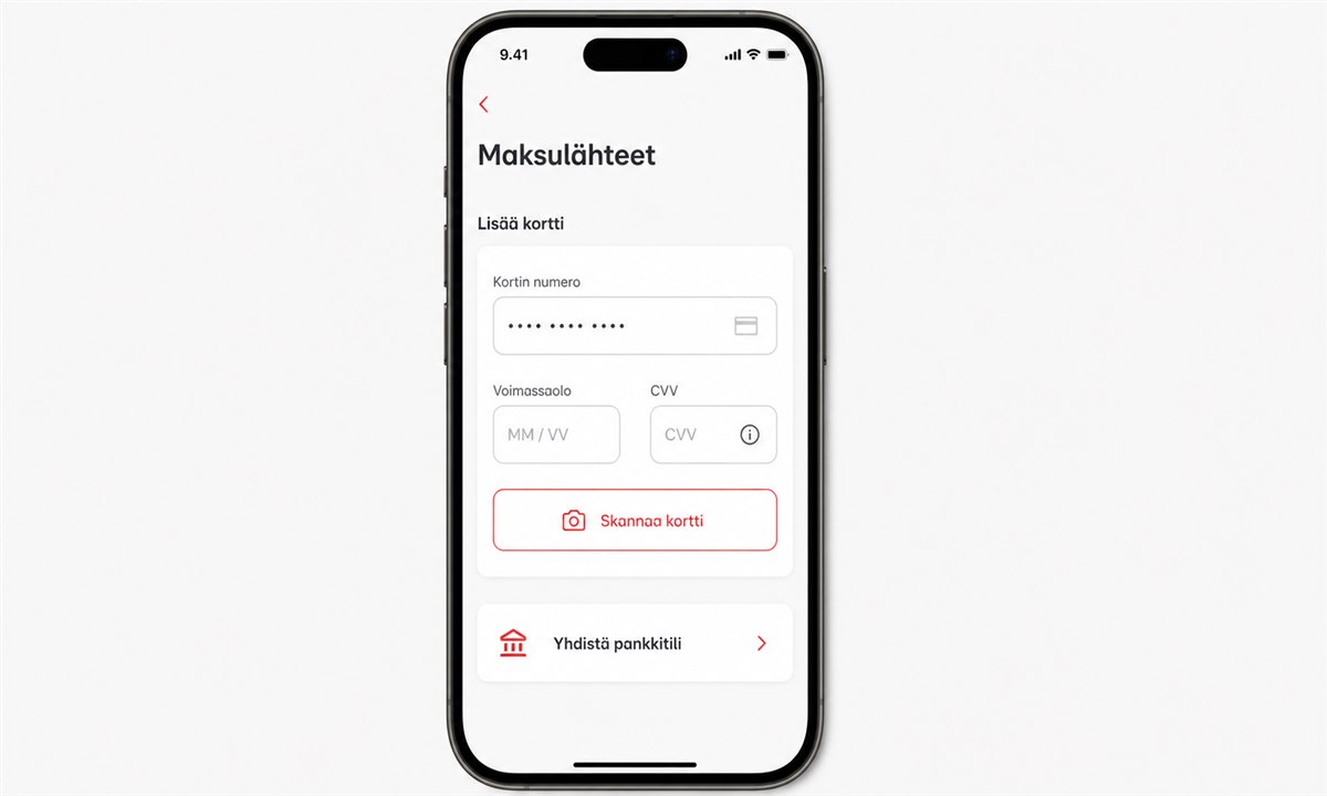 Maksukortin lisääminen MobilePay-sovellukseen