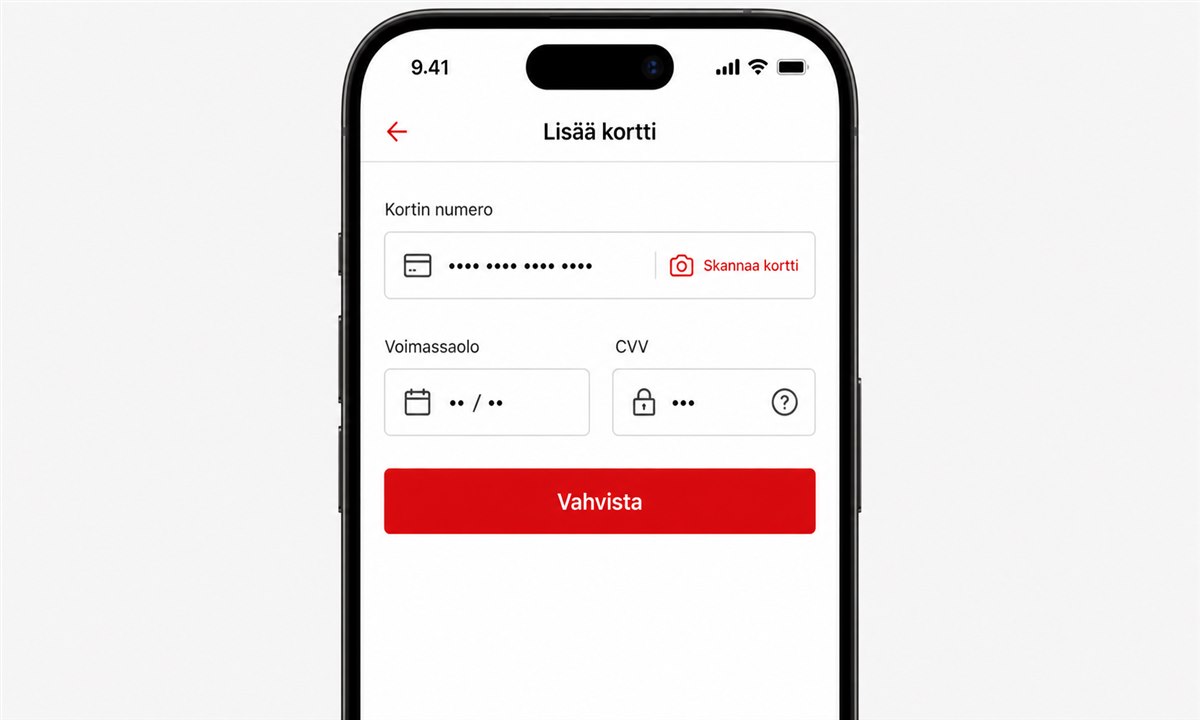 Maksukortin lisääminen MobilePay-tilille korttitietojen syöttämällä