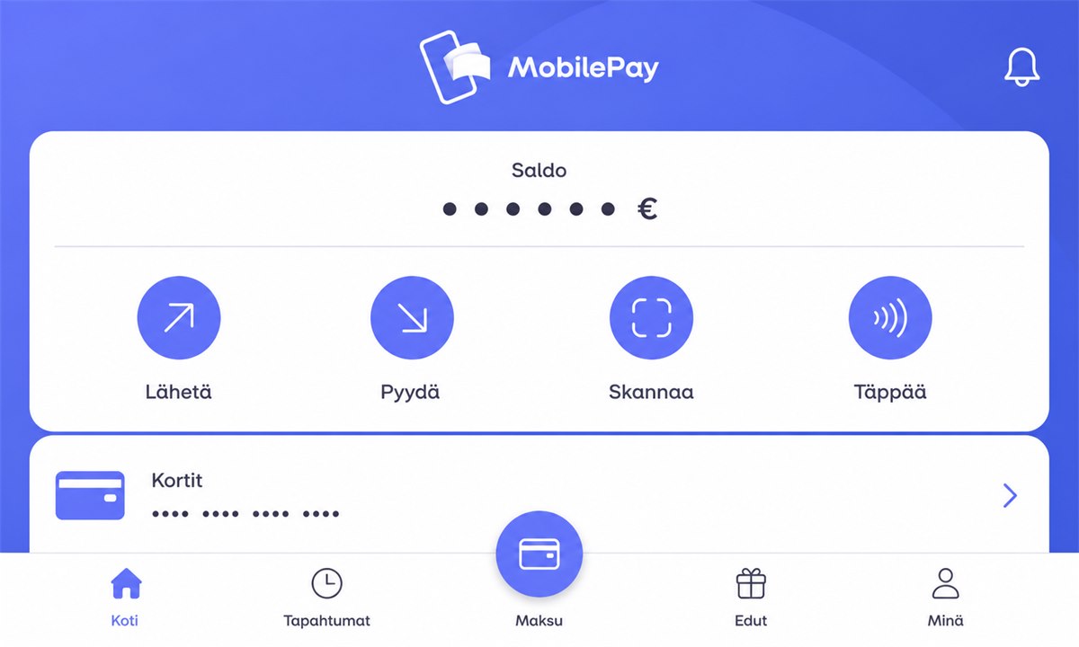 MobilePay sovelluksen avaaminen päänäyttö kirjautuminen