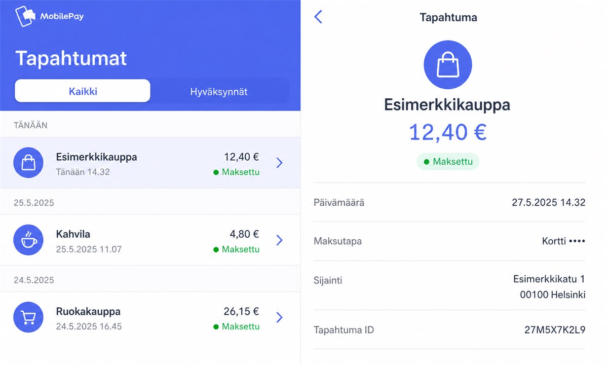 MobilePay tapahtumahistoria maksuhistoria sovelluksessa