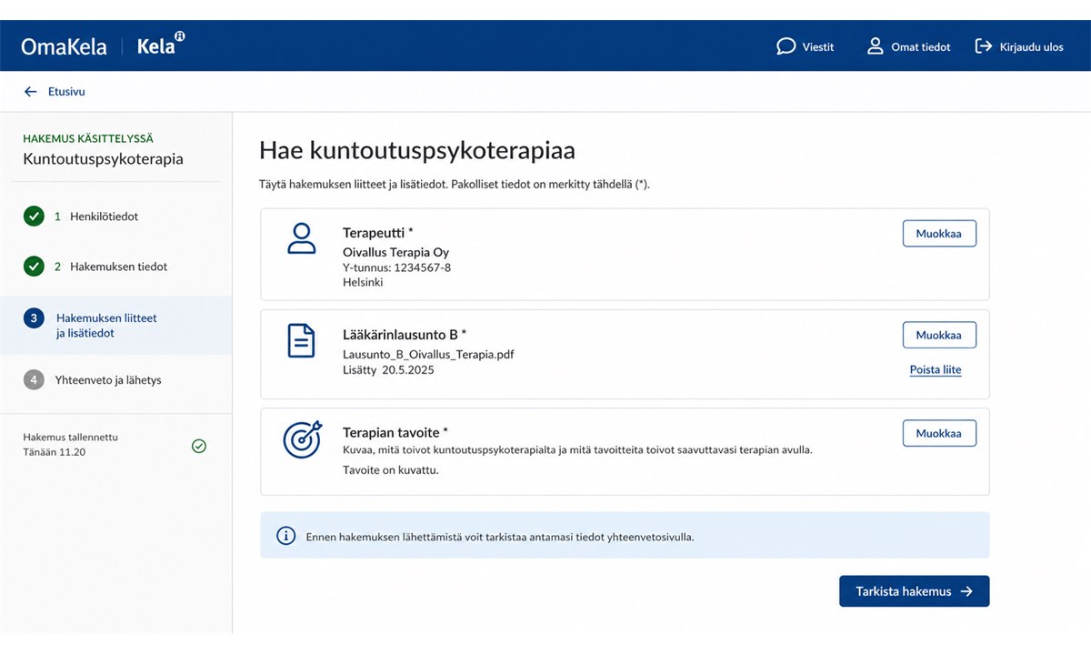 Kelan kuntoutuspsykoterapiahakemus verkossa täyttäminen