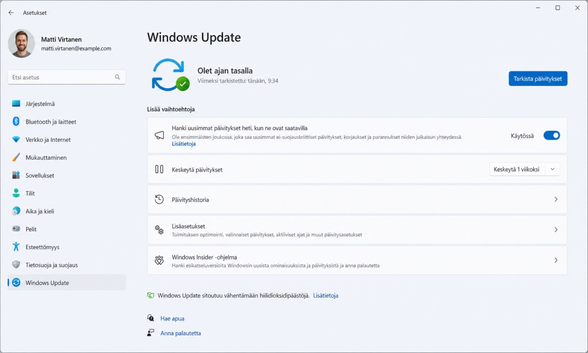 Windows 11 Asetukset-sovellus ja Windows Update valikko