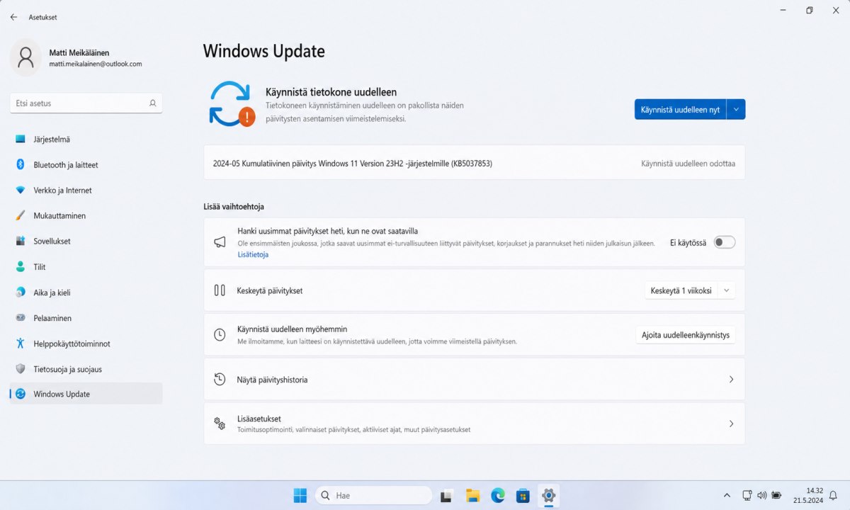 Windows 11 uudelleenkäynnistys päivityksen asentamista varten