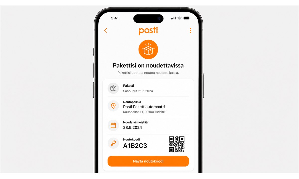 OmaPosti ilmoitus pakettiautomaattiin saapuneesta paketista